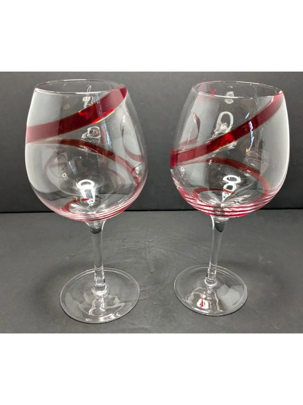 Pier 1 Red Swirline Balloon Wine Glasses Set Of 2 8.5